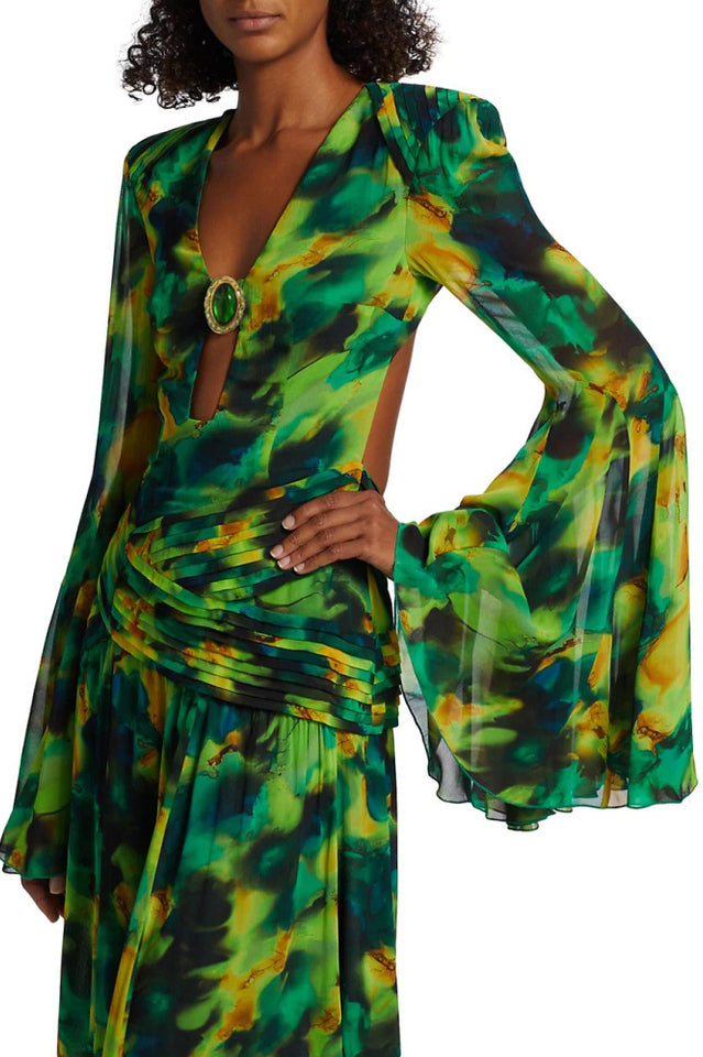 Bell Sleeve Printed Gown