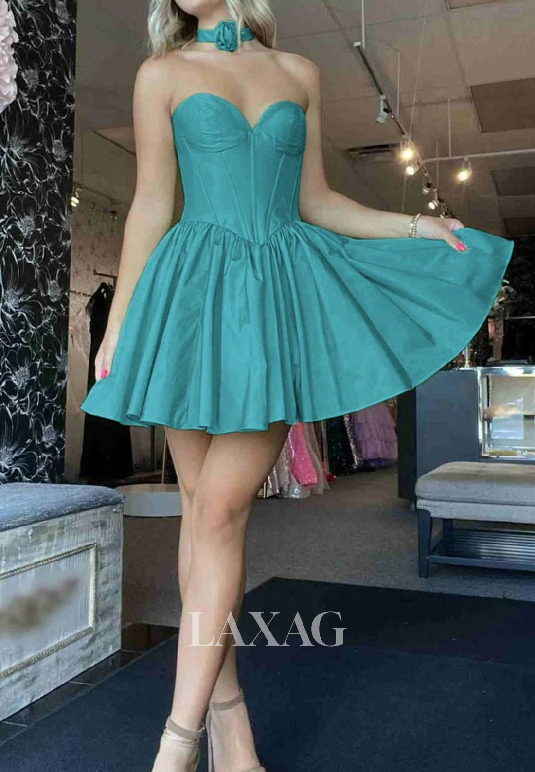 Off-Shoulder Sweetheart Sleeveless Satin Pleated A-Line Simple Party Homecoming Dress