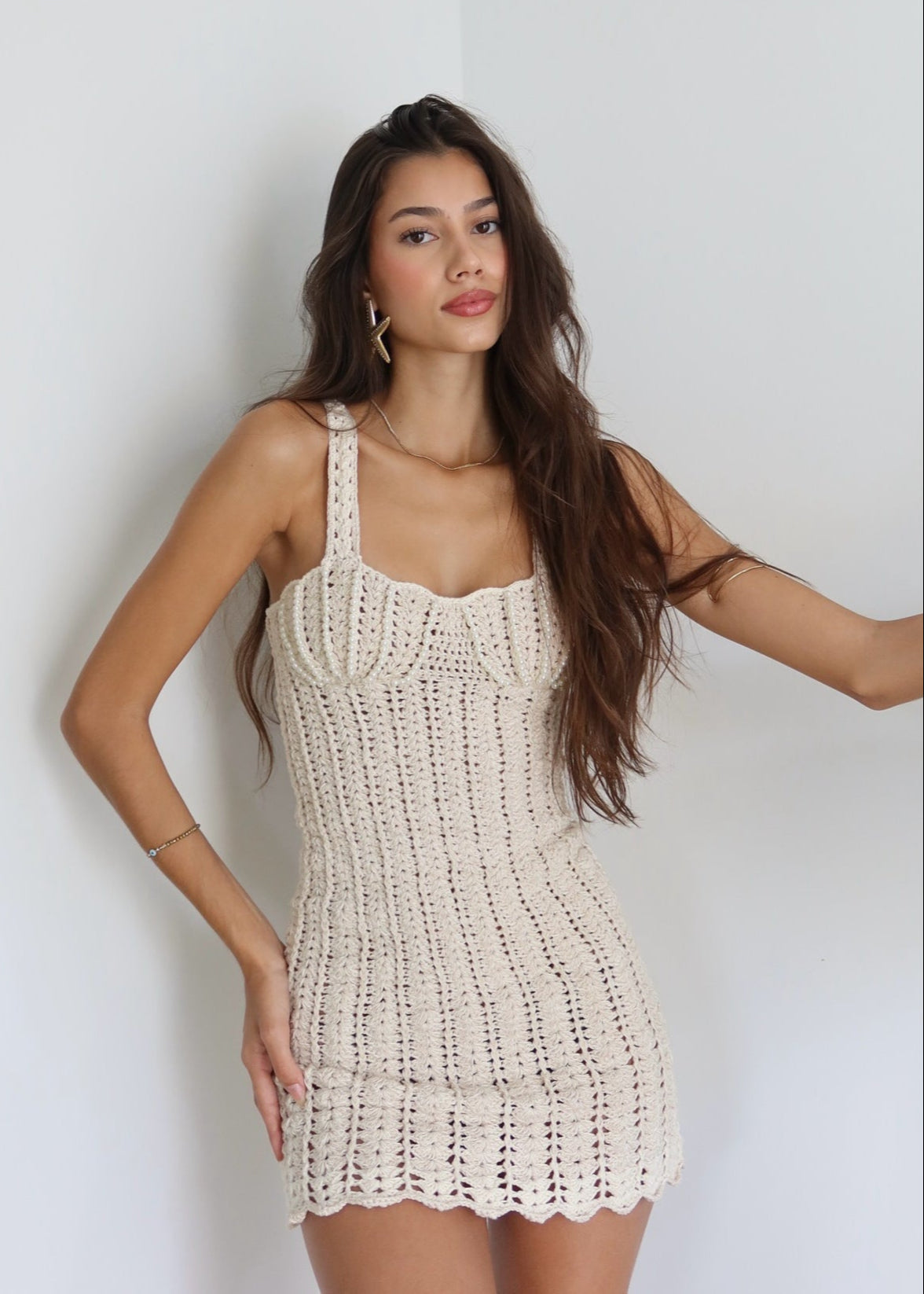 Crochet Knit Sweetheart Wide Strap Bodycon Mini Dress