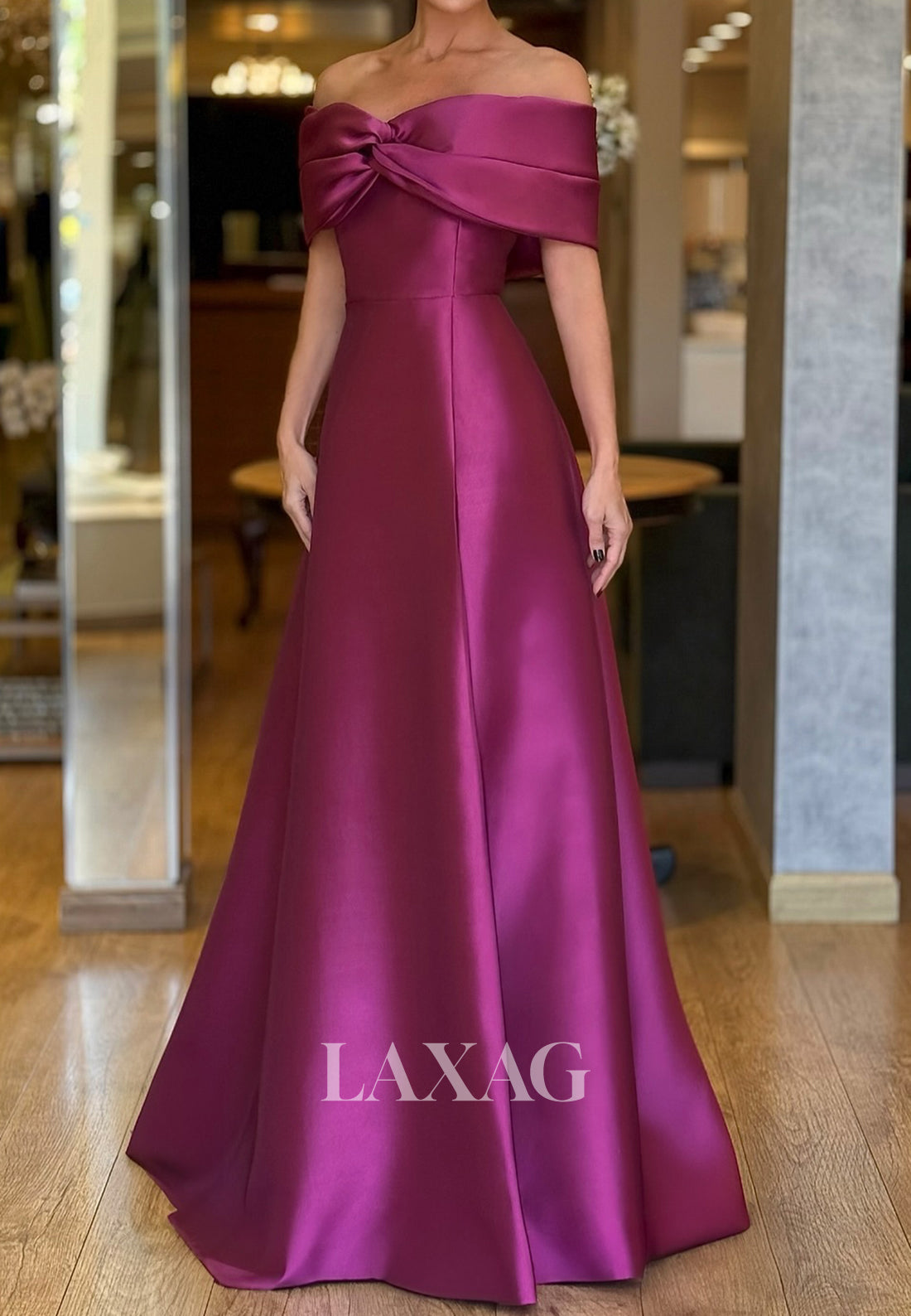 Sweetheart Off-Shoulder Sleeveless A-Line Evening Dress Pleated Satin Floor-Length Formal Gowns