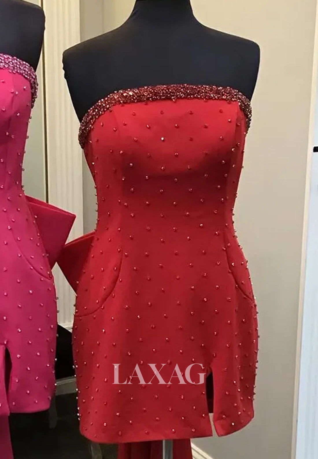 Tube Top Off-Shoulder Sleeveless Fully Beaded Pleated Satin Mermaid Short Homecoming Dress
