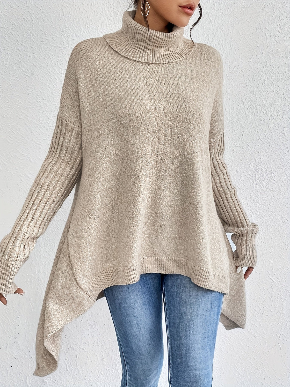 Turtleneck Long Sleeve Oversized High Low Sweater