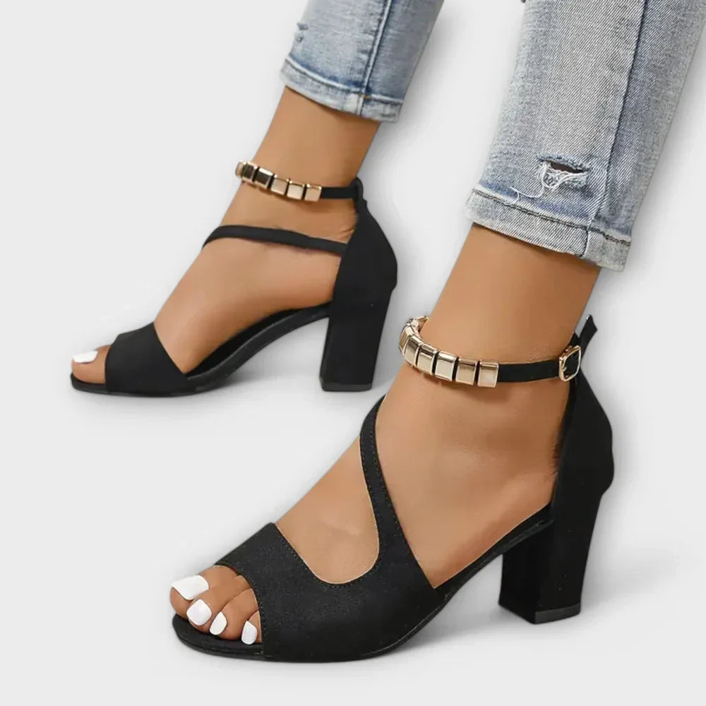 Open Toe Ankle Strap Block Heel Sandals
