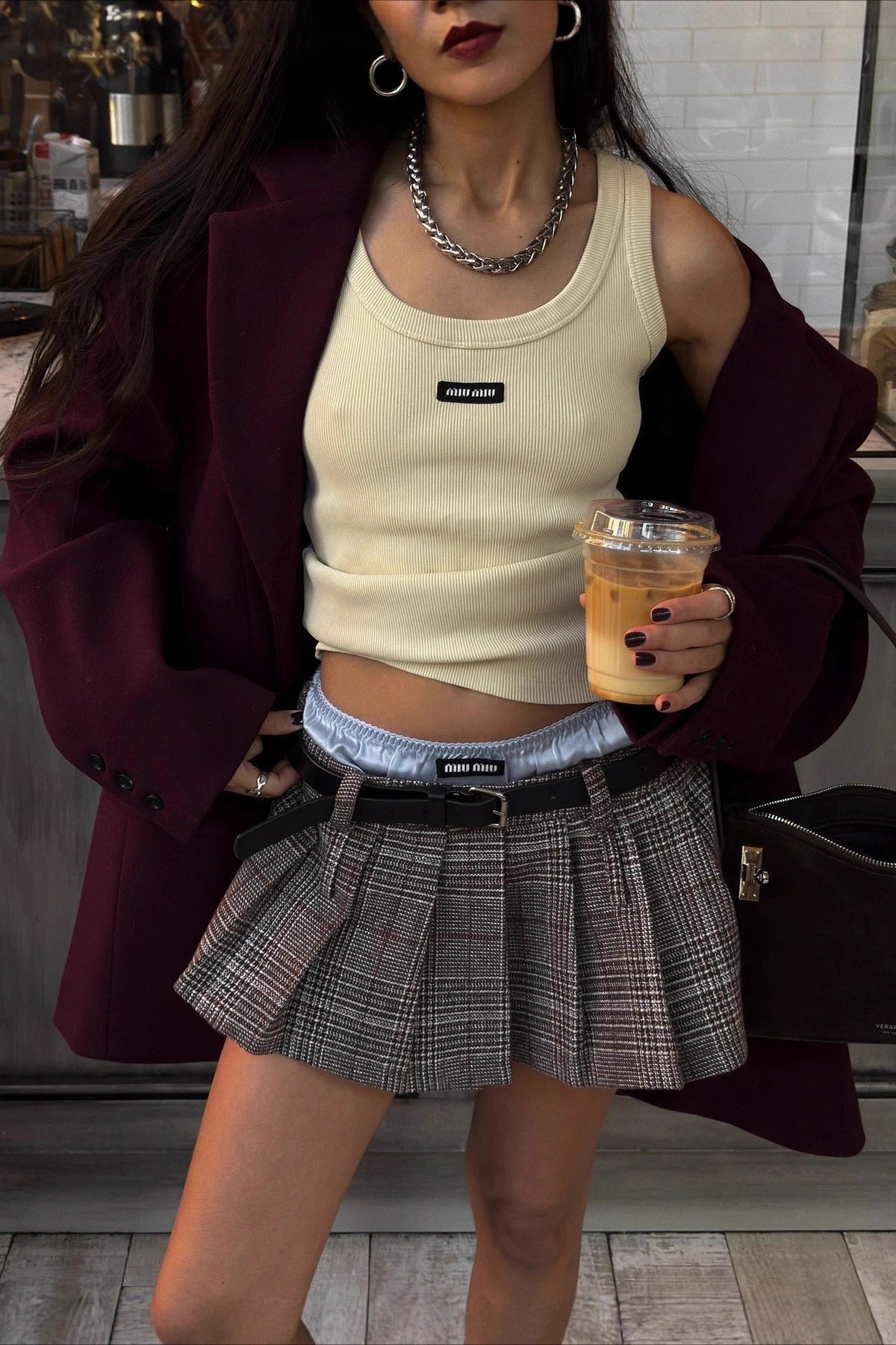Glen Plaid High Waist Pleated Flared Mini Skirt 2