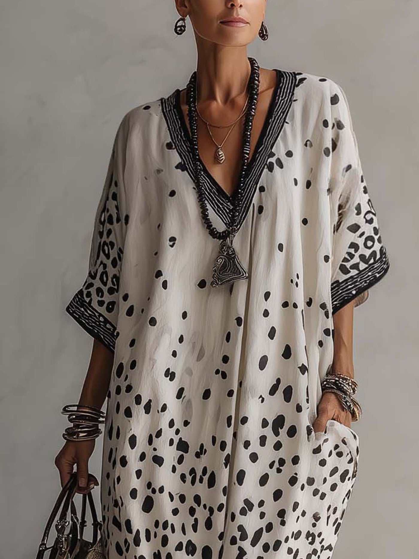 Animal Print V-Neck Kaftan Maxi Dress 3