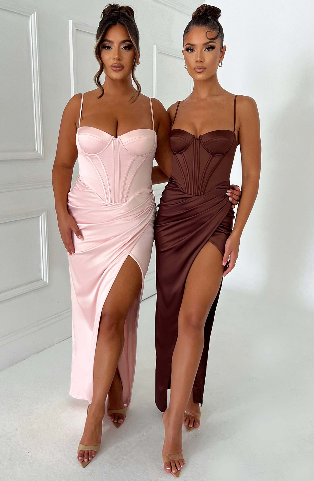 Satin Corset Bustier Cami Strap Wrap High Split Maxi Dress 12