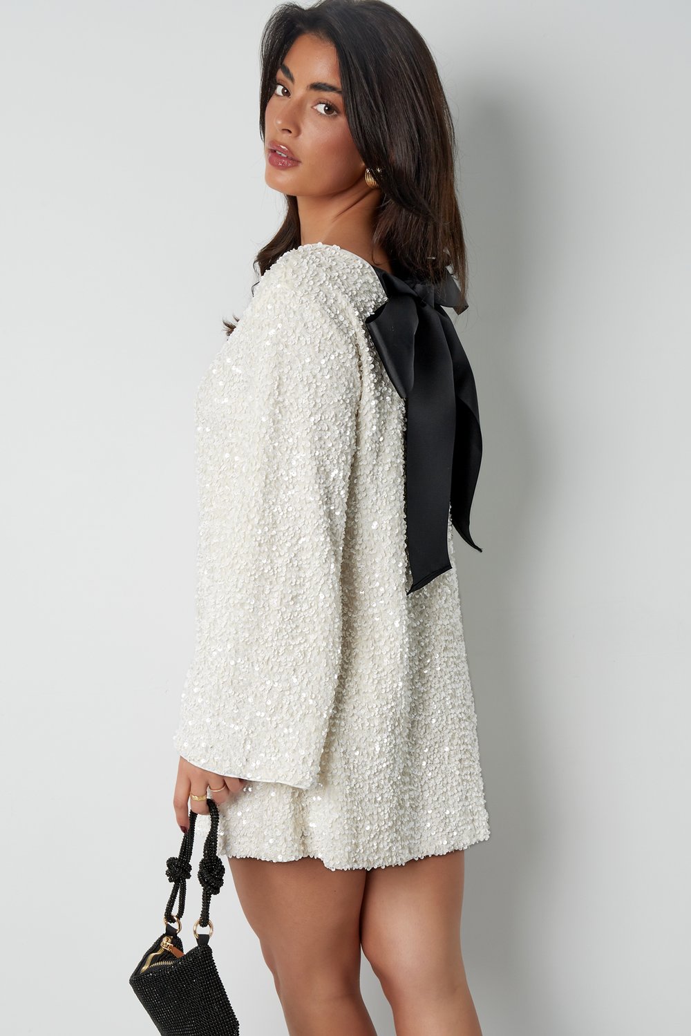 Sequin Long Sleeve Bow Back Mini Dress Party 3