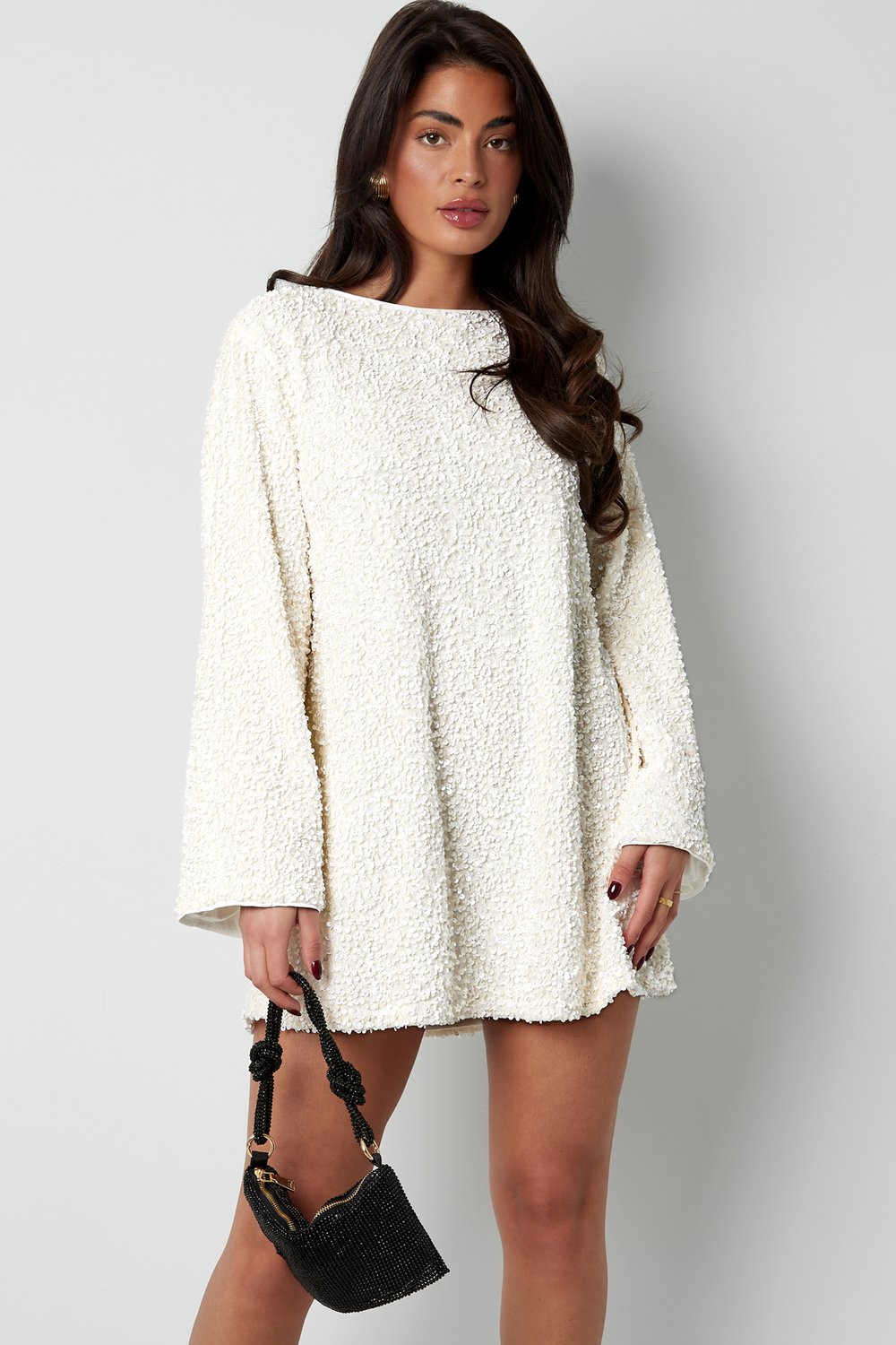 Sequin Long Sleeve Bow Back Mini Dress Party 2