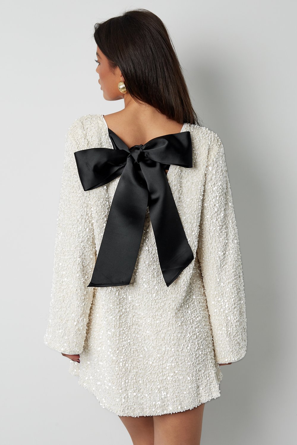 Sequin Long Sleeve Bow Back Mini Dress Party
