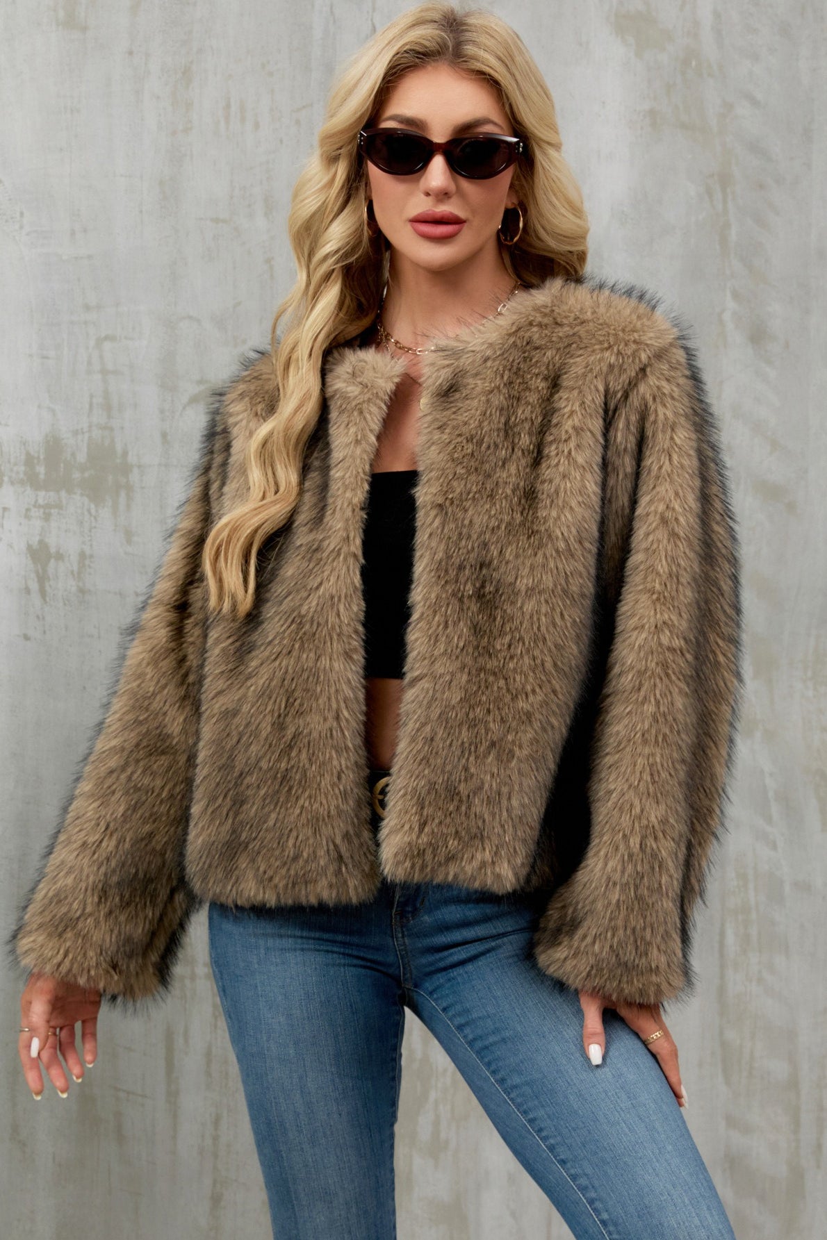 Cropped Faux Fur Zip Coat