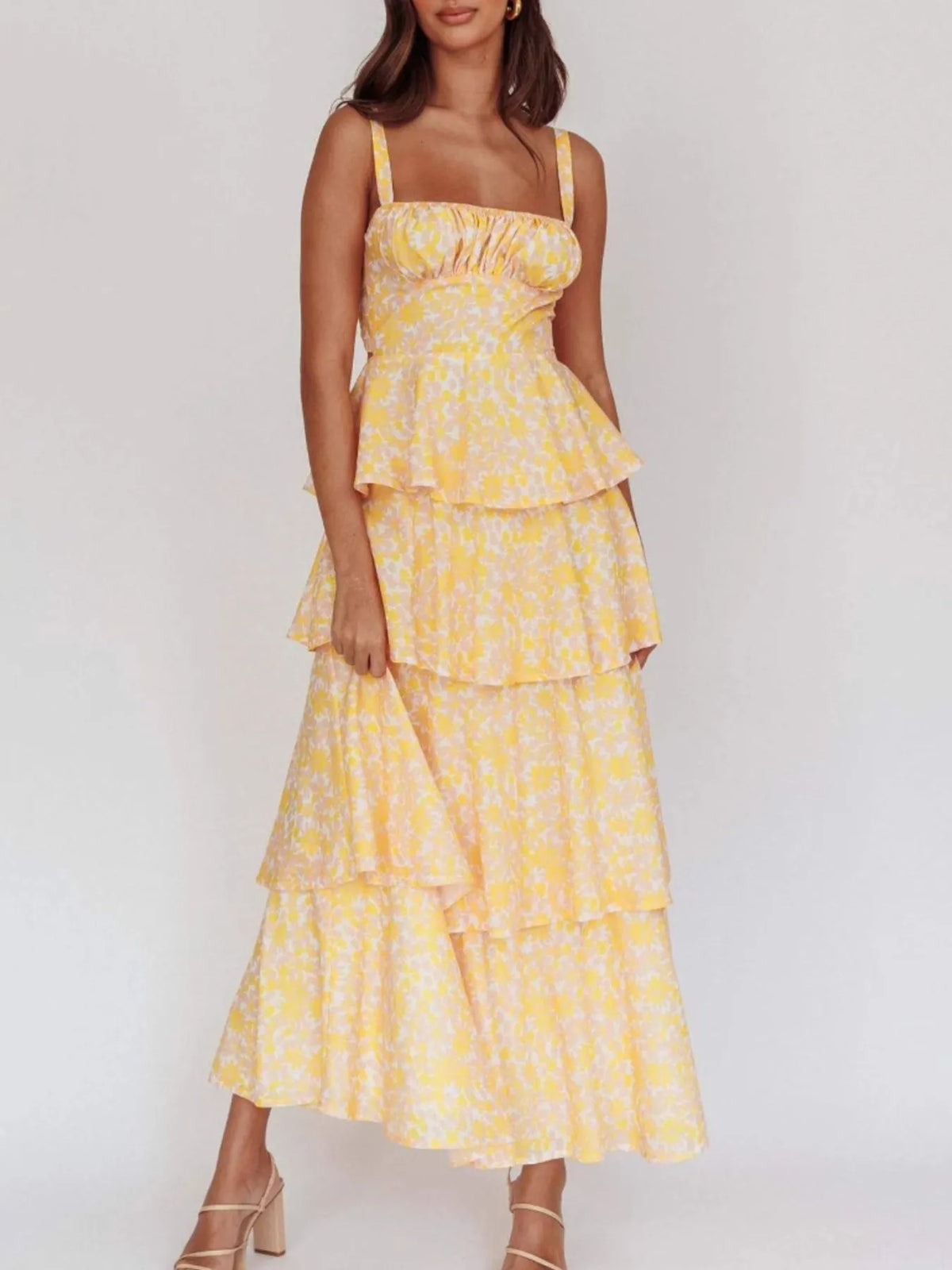 Floral Print Square Neck Cami Tiered Ruffle Maxi Dress 4