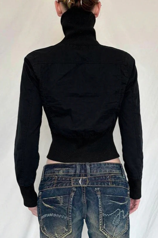 Casual Girdling Waist Black Jacket