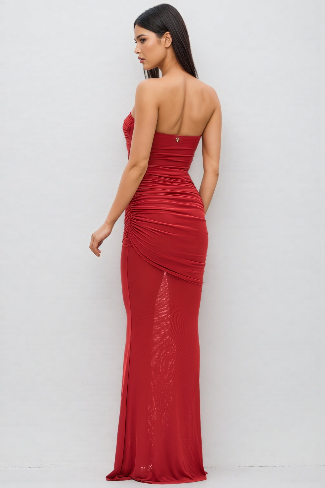 Nydia Red Strapless Sheer Mesh Maxi Dress - View 3