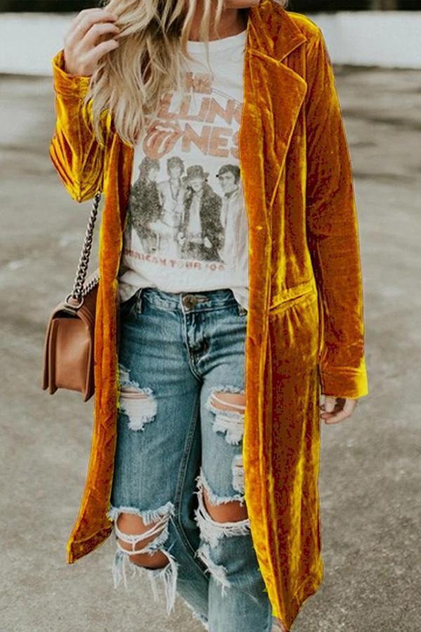 Velvet Pocket Long Coat