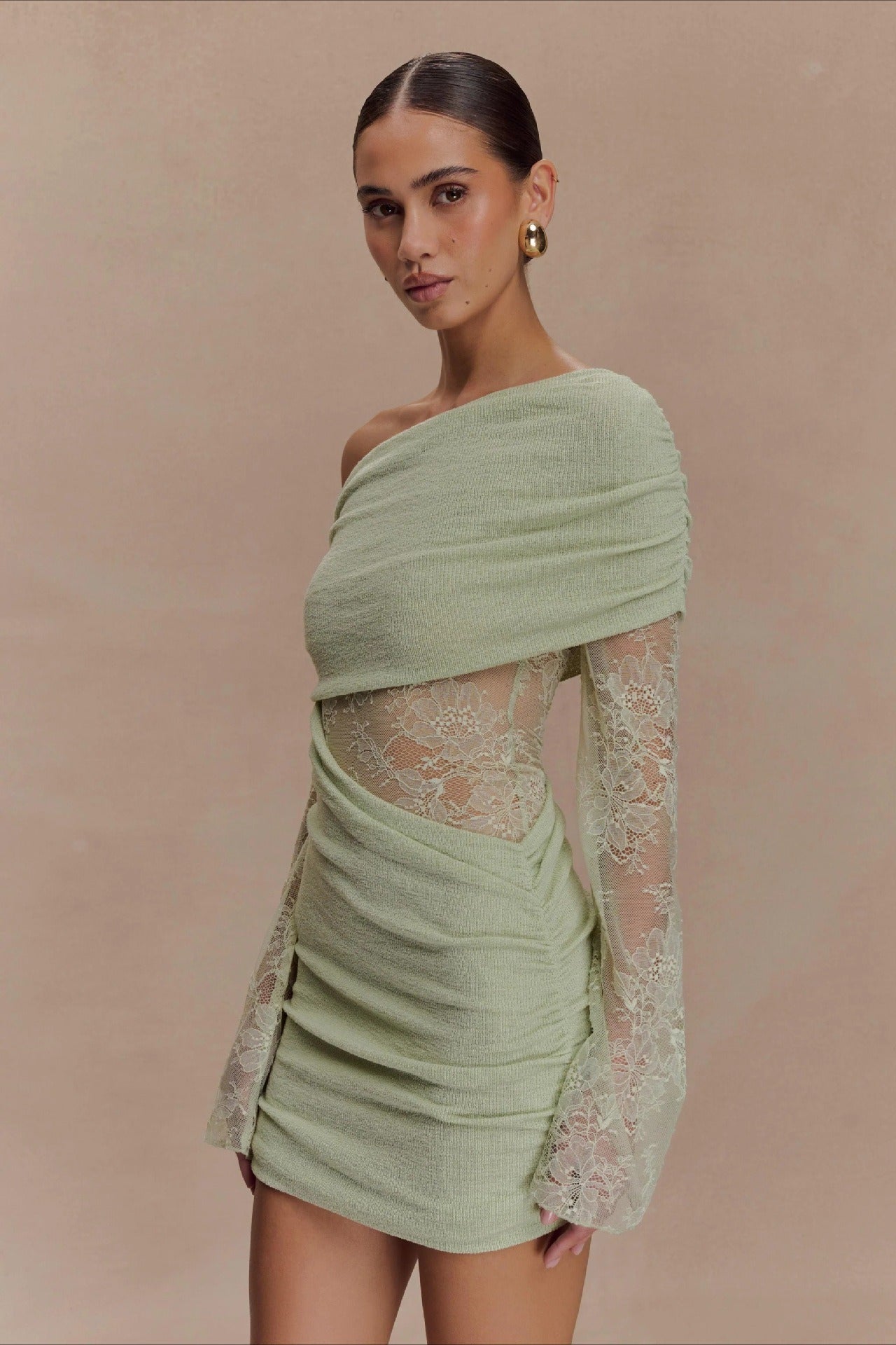Lace Patchwork Off Shoulder Mini Dress - View 5