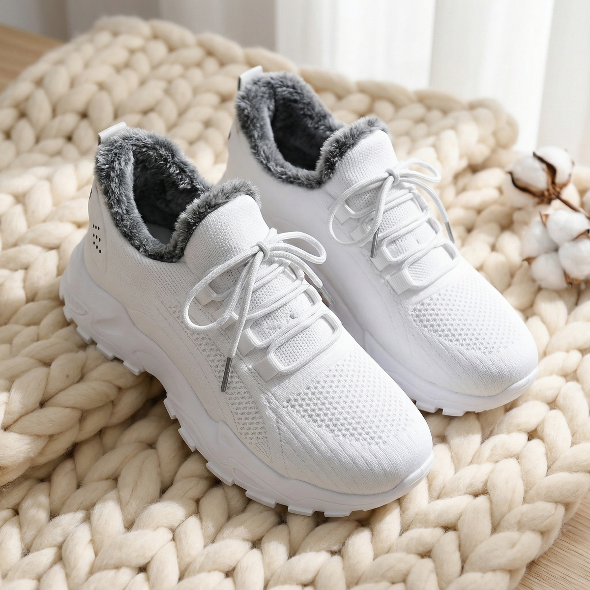 Lace Up Fleece Lined Chunky Sneakers