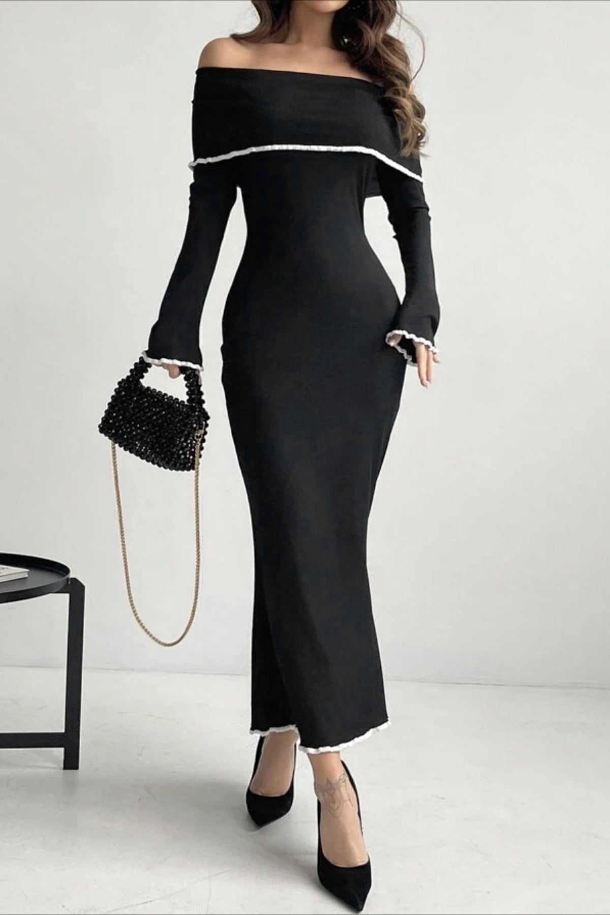 Off Shoulder Long Sleeve Sweater Dress