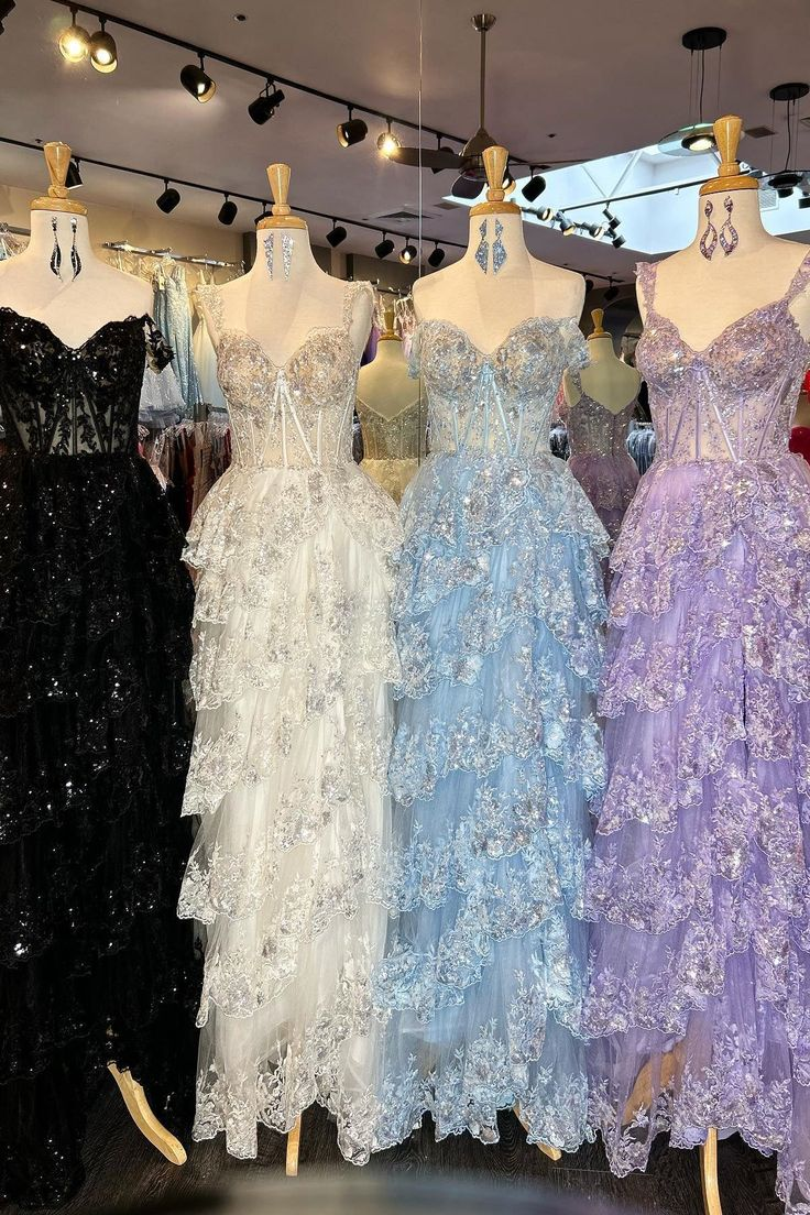 Charming Tulle Appliques Tiered Ruffles Long Prom Dress Slit Party Evening Gown cc1781