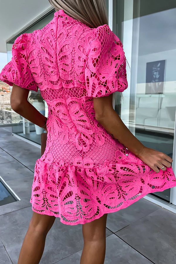 Ever So Sweet Crochet Lace Puff Sleeve Mini Dress - View 11