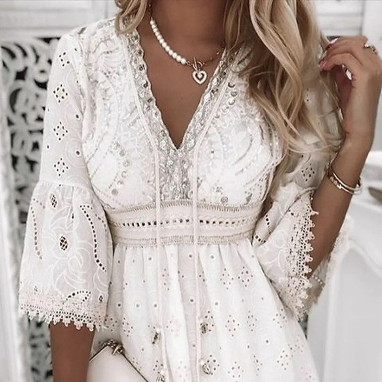 Natalia Premium Boho Lace Short Dress Chic Silhouette Collection