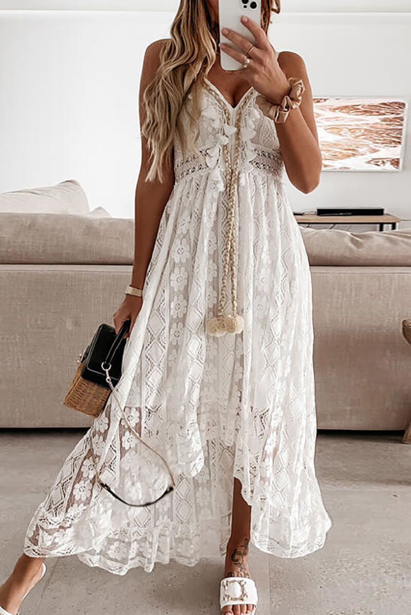 Elevated Adela Midi Dress in Mullet with Lace and Ruffles Evening Wear Edit