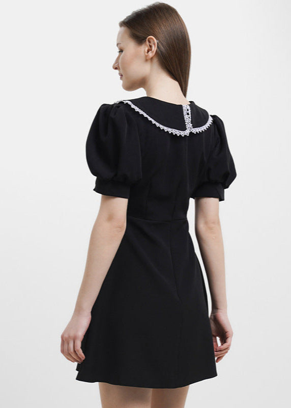 Eloise - Pearl Button Puff Sleeve Mini Dress - View 7