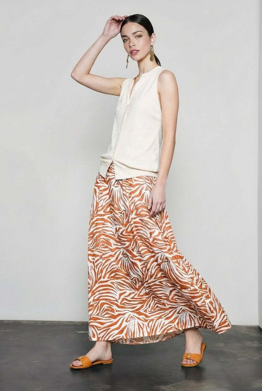 Zebra Print High Waist Flowy Tiered Maxi Skirt 3