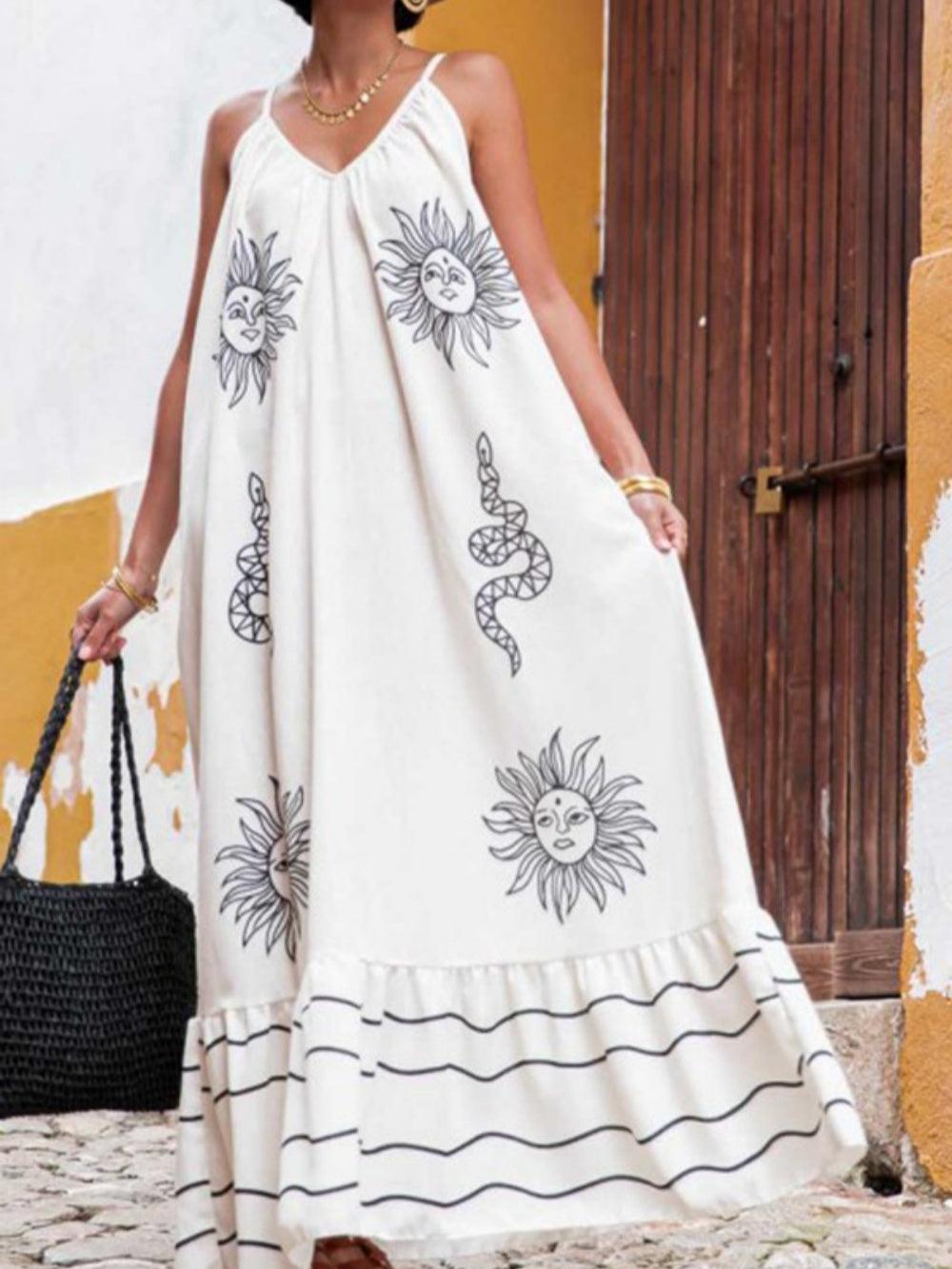 Sling Printed Holiday Loose Plus Size Dress