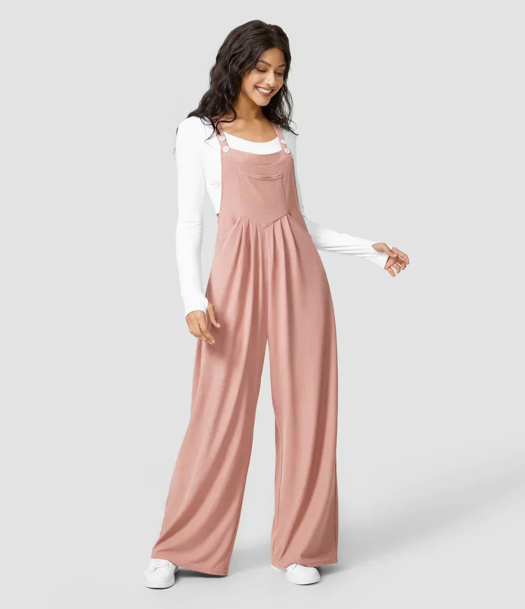 Adjustable Strap Bib Pocket Wide Leg Overall Jumpsuit