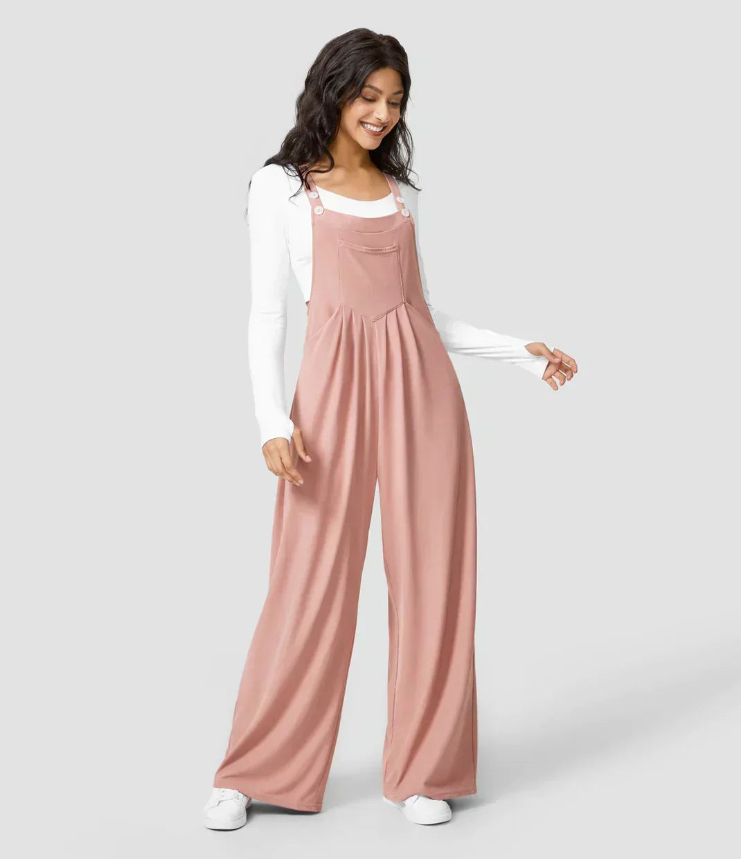 Adjustable Strap Bib Pocket Wide Leg Overall Jumpsuit