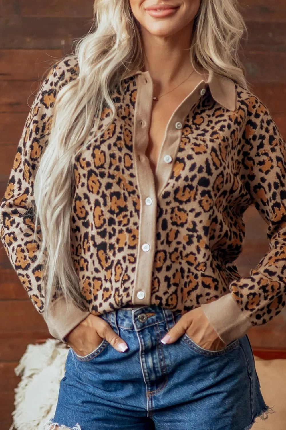 Leopard Print Button-Up Cardigan Long Sleeve Cardigans