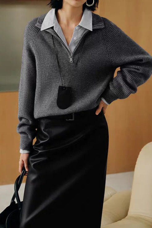 Half Zip Textured Knit Sweater