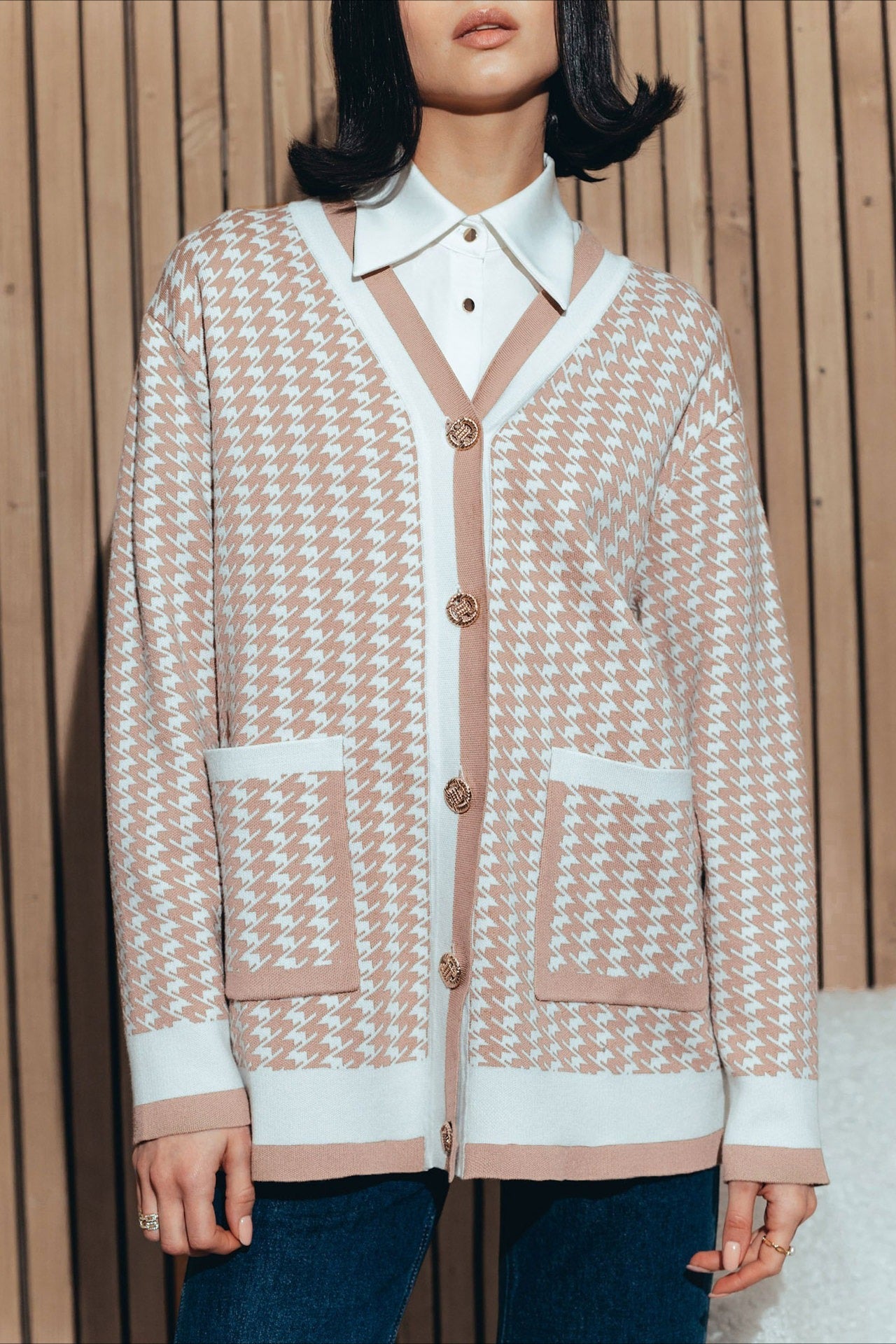 Houndstooth Long Sleeve Cardigan