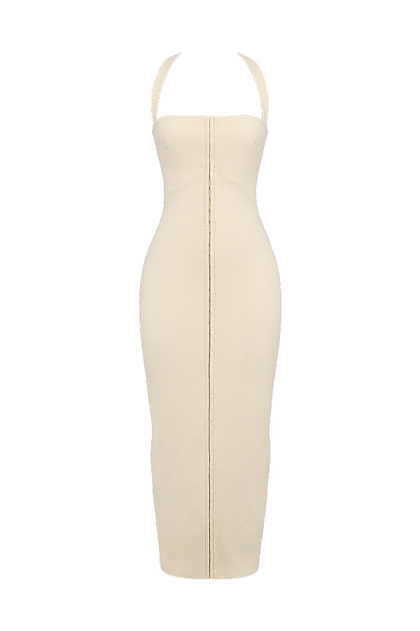 Halter Neck Square Bust Hook Front Bodycon Maxi Dress 9