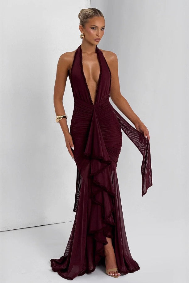 Sexy Deep V Halter Mermaid Party Dress
