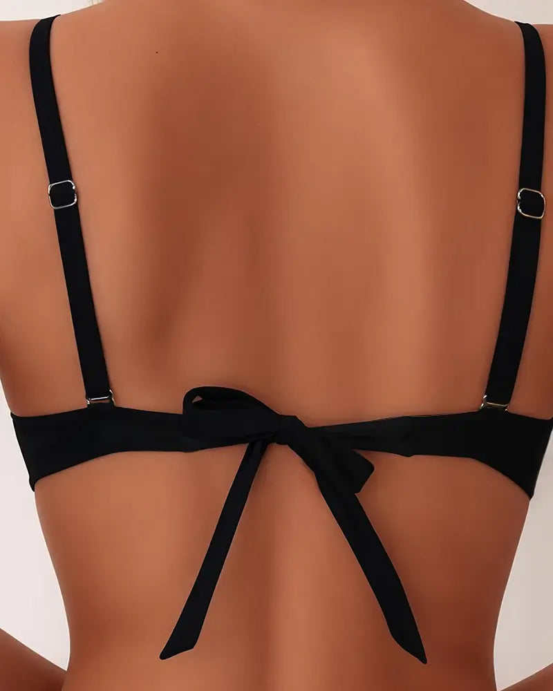 Underwire Embellished Trim Push Up Bikini Set