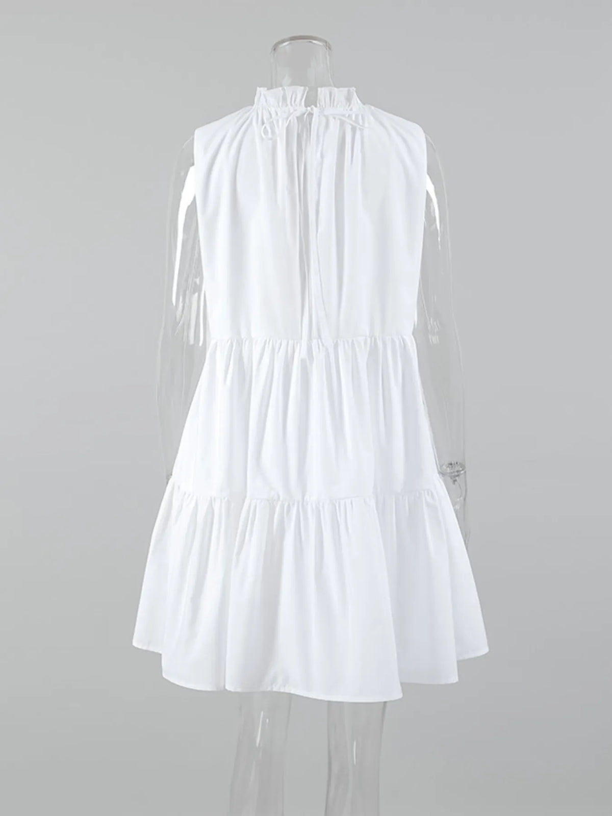 Ruffle Mock Neck Sleeveless Tiered Swing Mini Dress 7