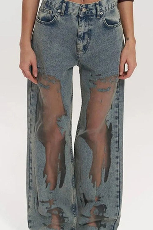 Cutout Textured Wide Jean