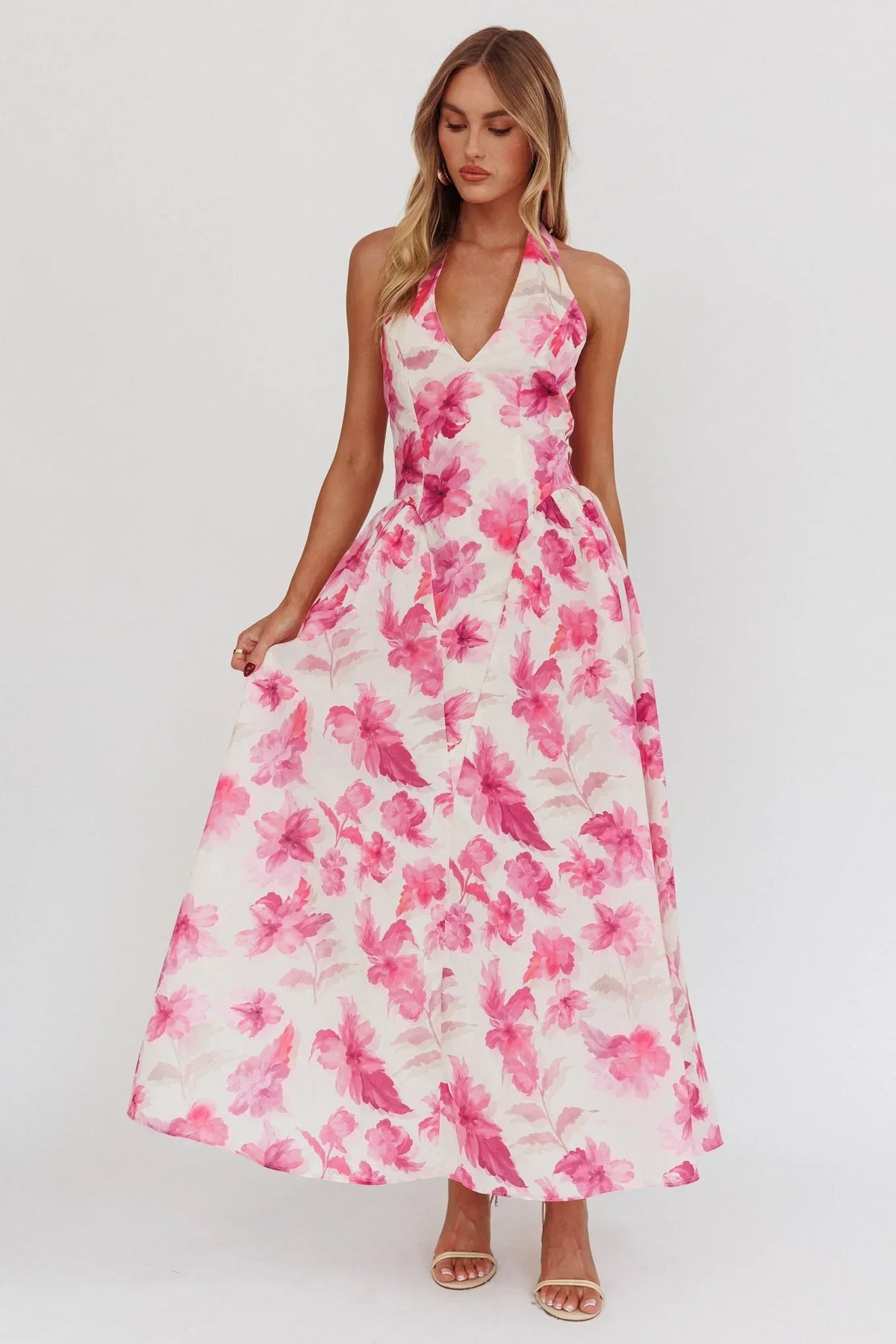 El Corazon Halterneck Dress Floral Pink