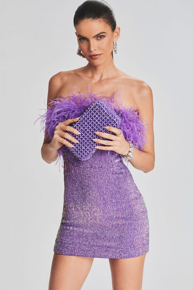Strapless Feather Trim Sequin Bodycon Mini Party Dress 2