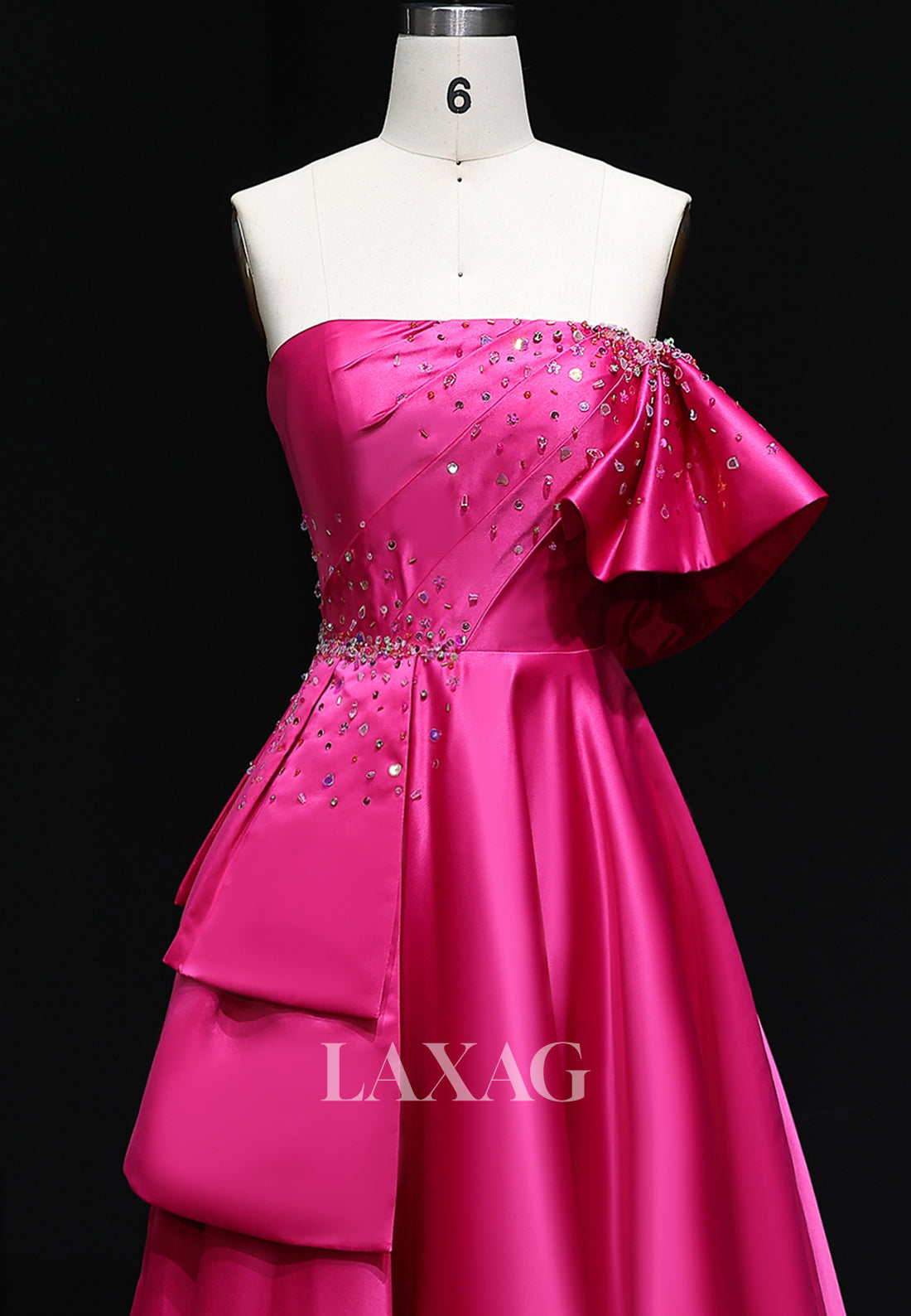 Tube Top Beaded Pleated Satin Formal Gowns Sleeveless Floor-Length A-Line Evening Dress