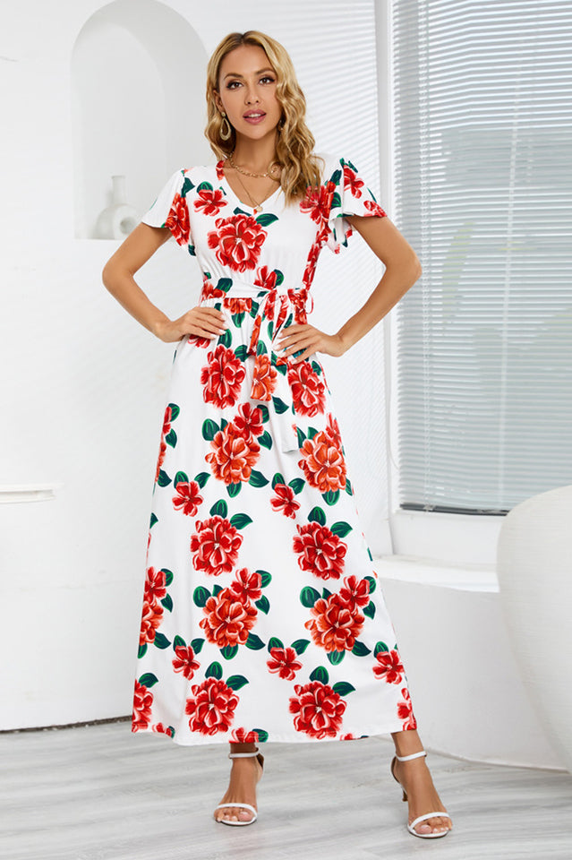 V-Neck Vacation A-line Midi Dress