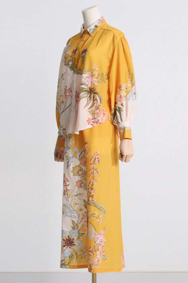 Floral Print Long Sleeve Button Shirt and Wide Leg Pants Two Piece Set 8