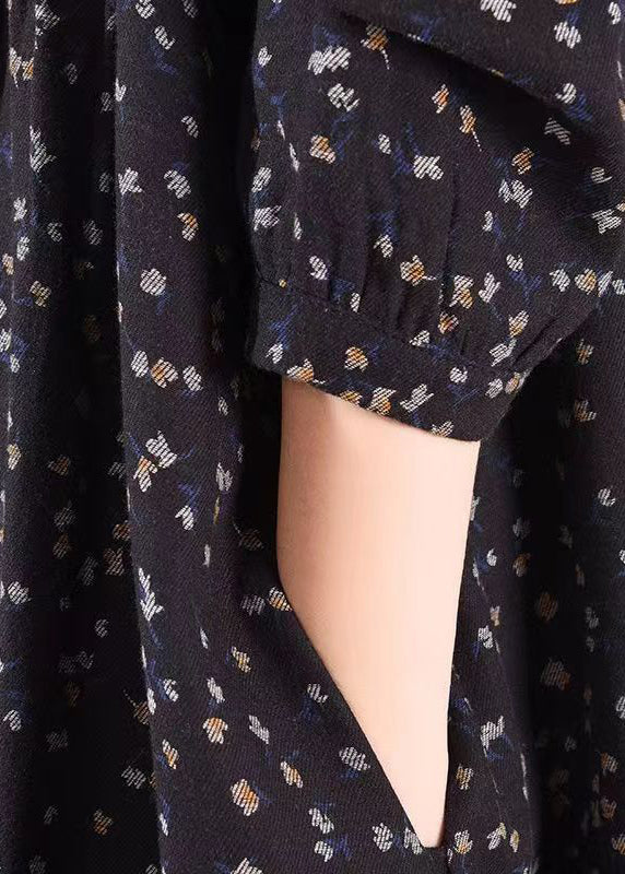 Floral Print Peter Pan Collar Lace Trim Button Front Long Sleeve Maxi Dress