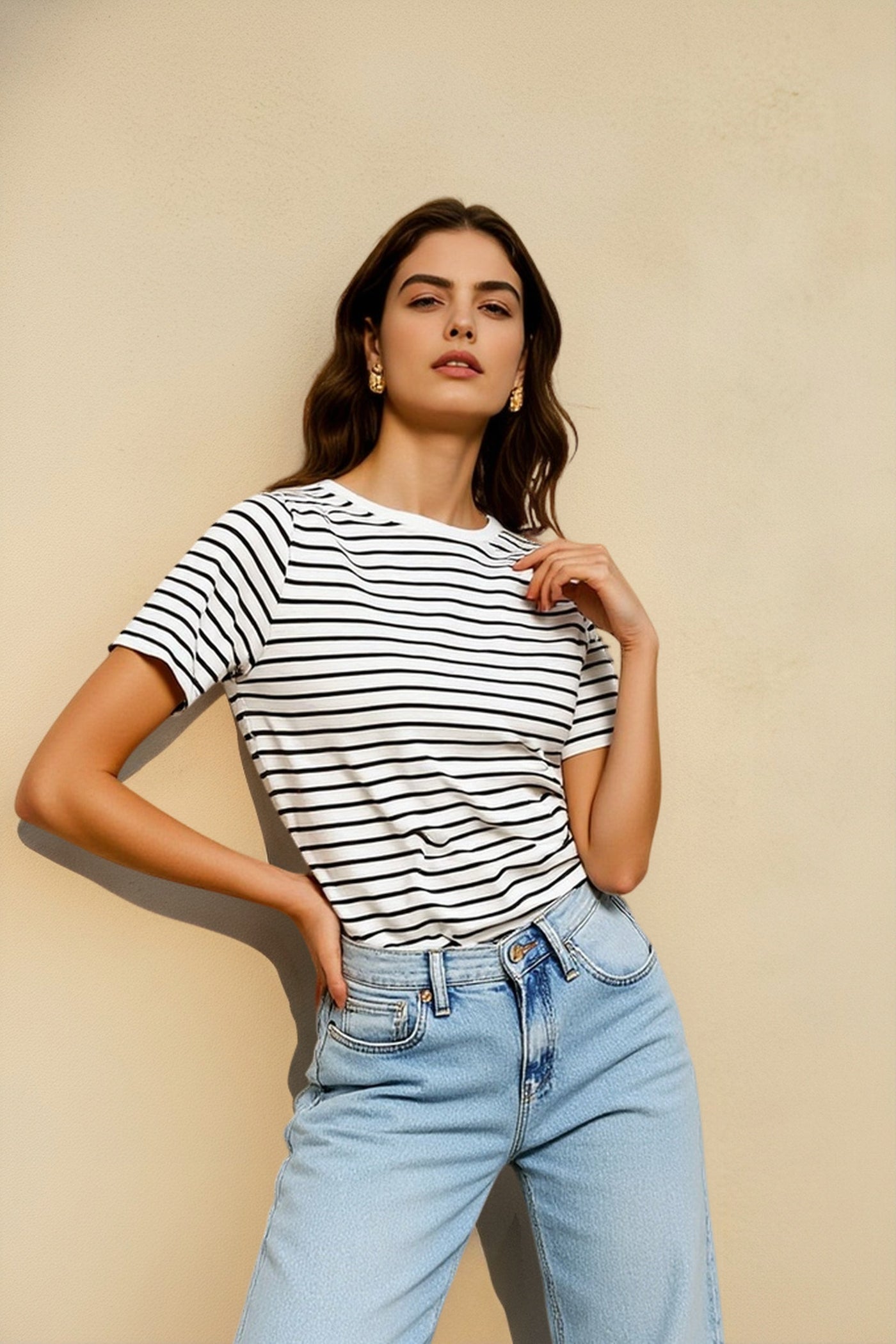 Black White Stripe Basic T-shirts