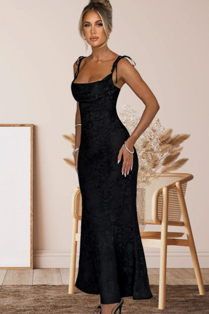 Jacquard Square Neck Backless Mermaid Maxi Dress