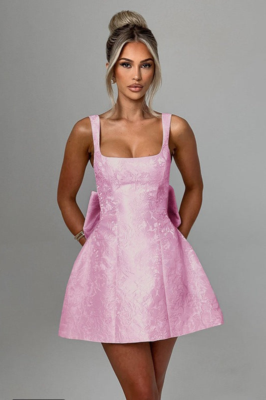 Square Neck Bow Fit and Flare Mini Dress