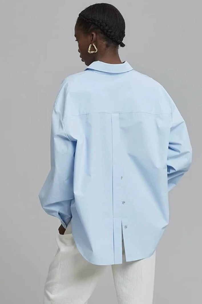 Oversized Collared Long Sleeve Drop Shoulder Button Front Shirt 5