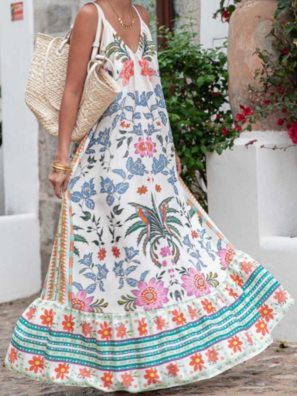 Sling Printed Holiday Loose Plus Size Dress Plant Prints