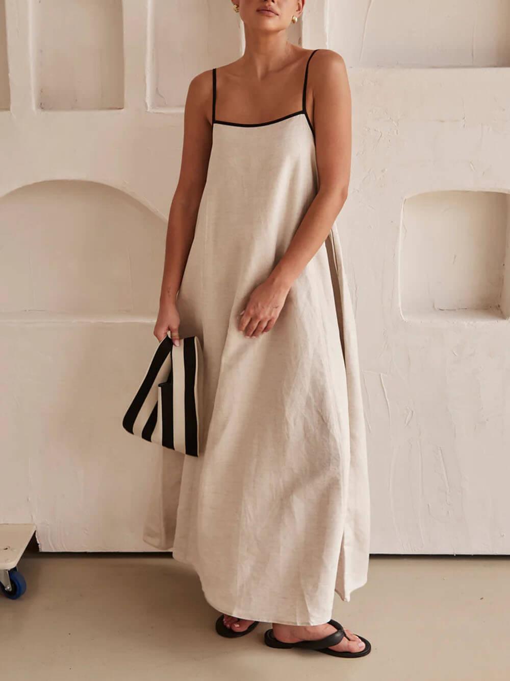 A-line Summer Vibe Contrasting Suspender Dress White